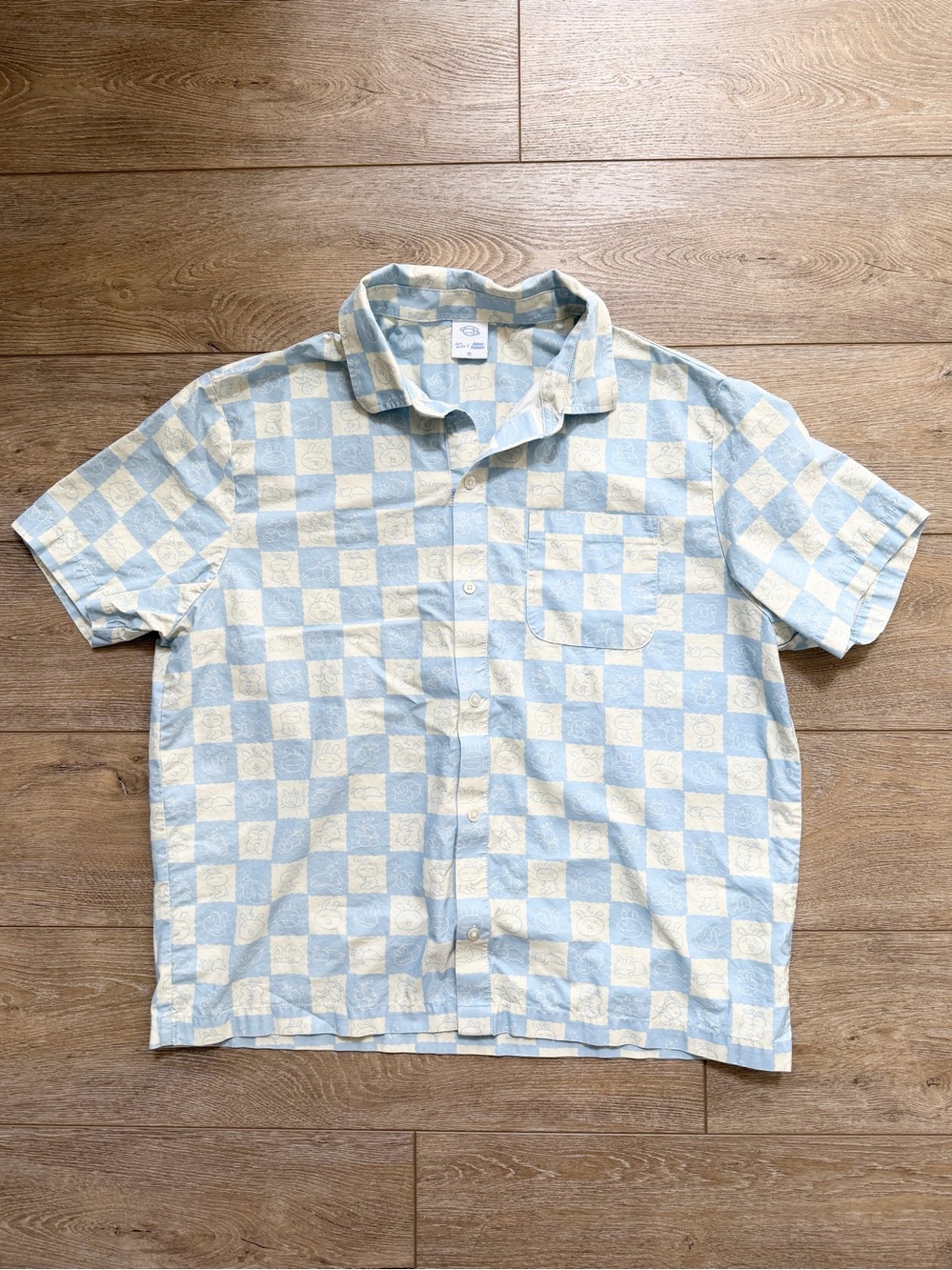 Olivia Horsley x Uchuu Summer XL blue checkered rabbit Button Down Shirt Sz XL